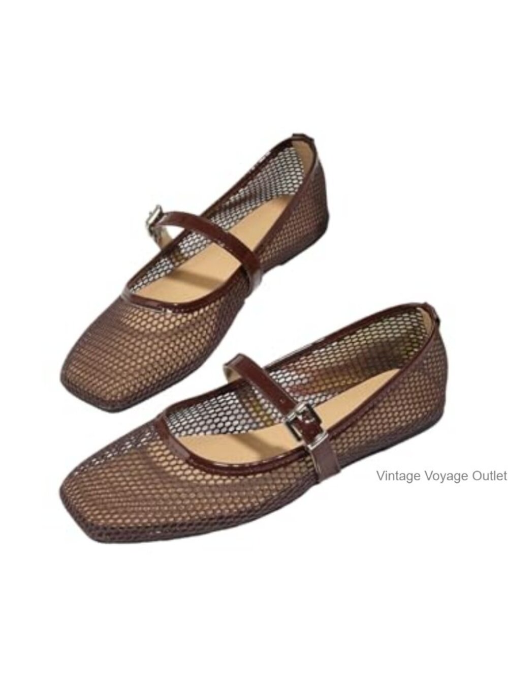 Lace Mesh Ballet Flats Women's Square Toe Slip On Comfortable Dressy Shoes